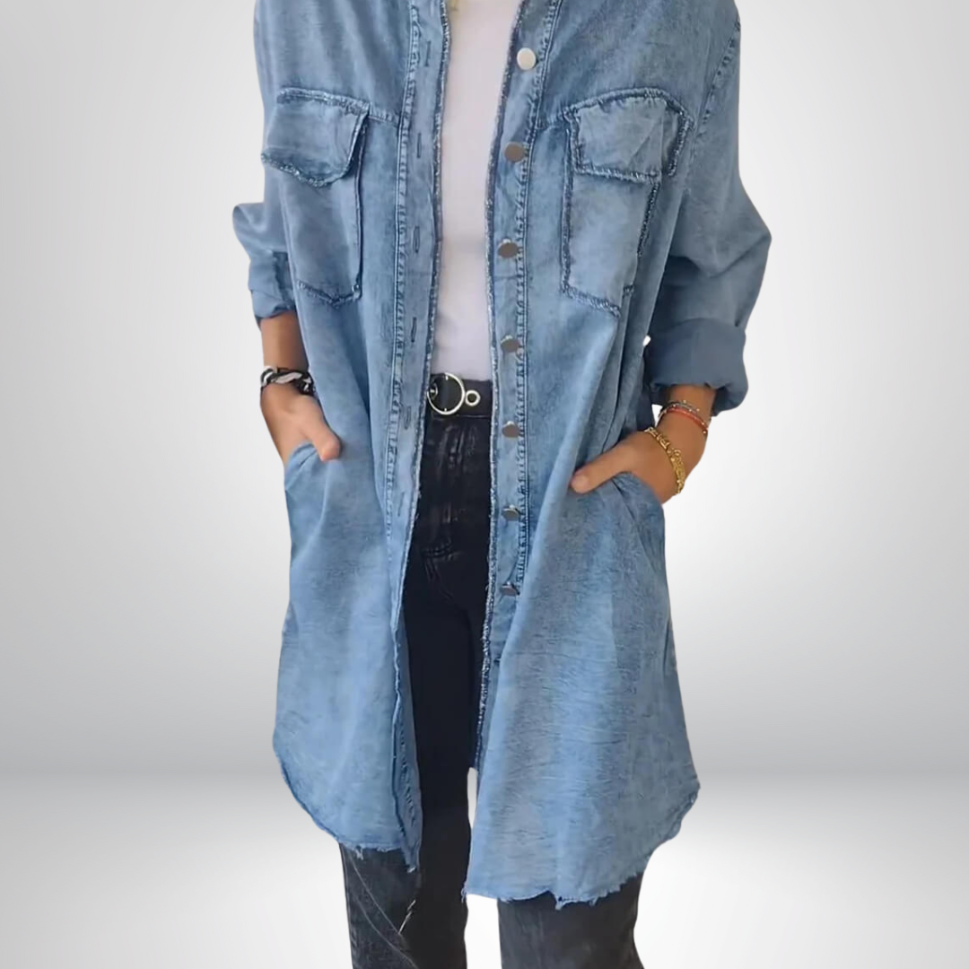 Frederika™ | Stilfuld og Alsidig Langærmet Denimjakke med Krave