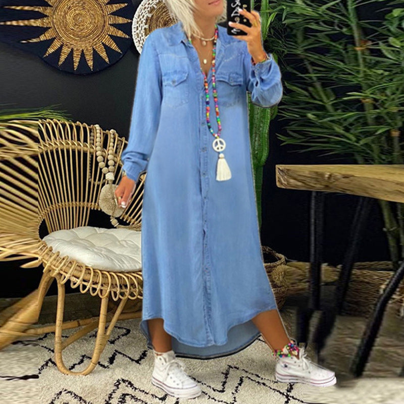 Frederika™ | Langærmet Maxikjole I Denim