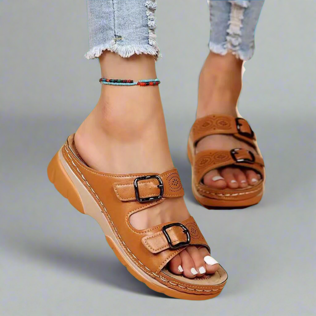 Frederika™ | Wedge Sandaler med Dobbeltremme – Komfortable og Stilfulde