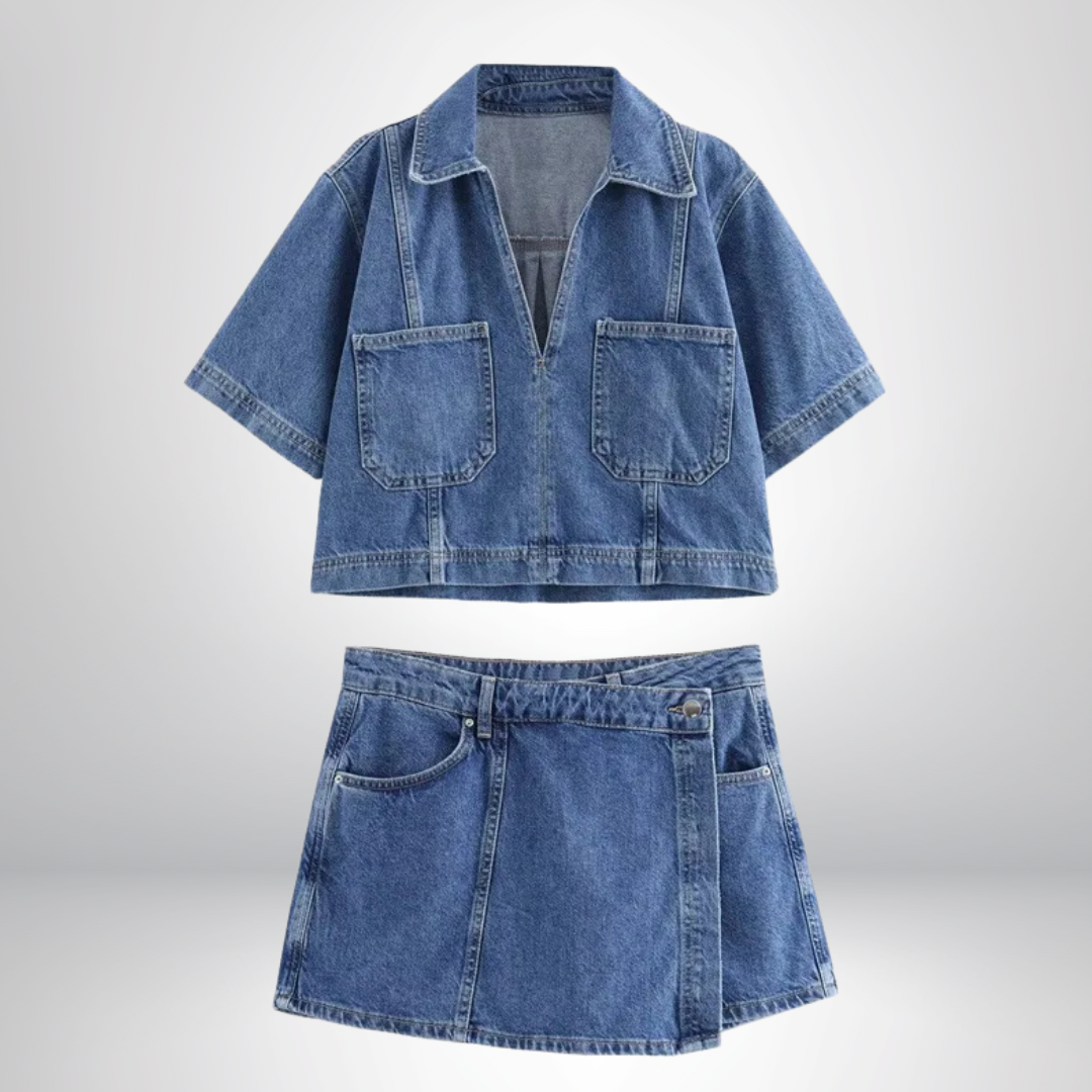 Frederika™ | V-hals Denim Sæt