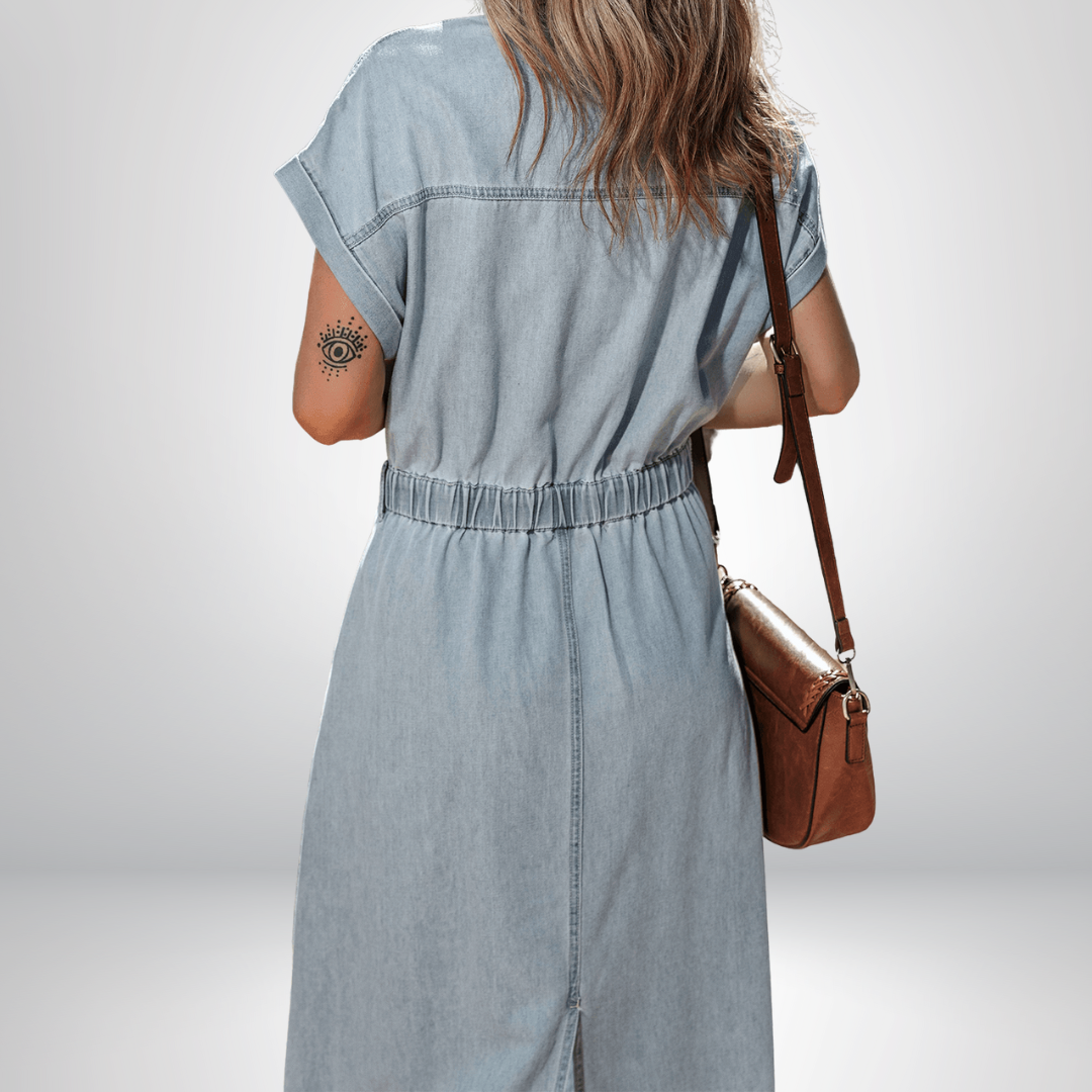 Frederika™ | Elegant Denimkjole med Korte Flagermusærmer