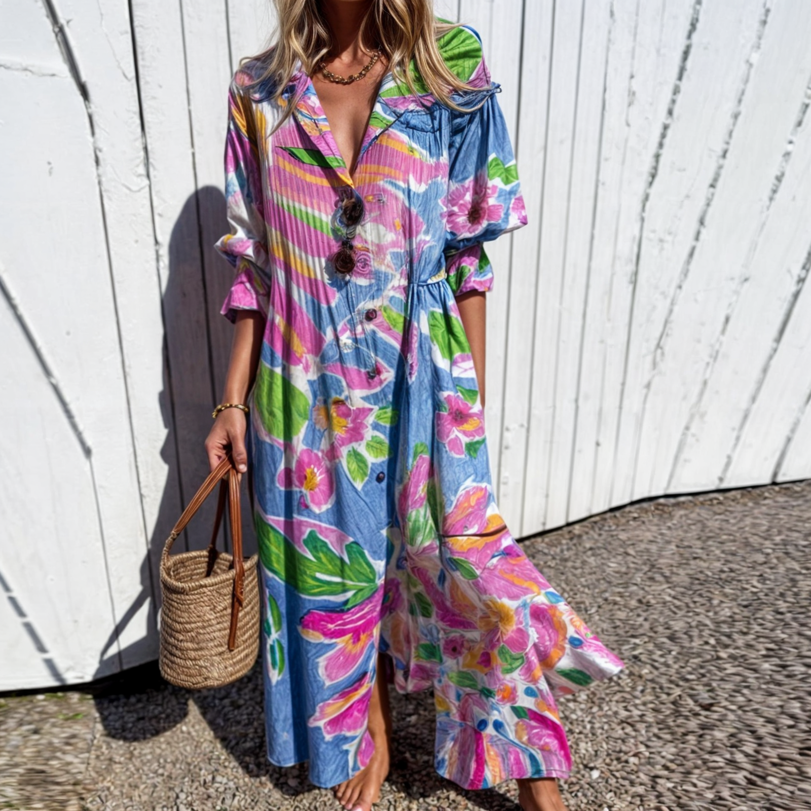 Frederika™ | Livlig Blomstret Skjortekjole