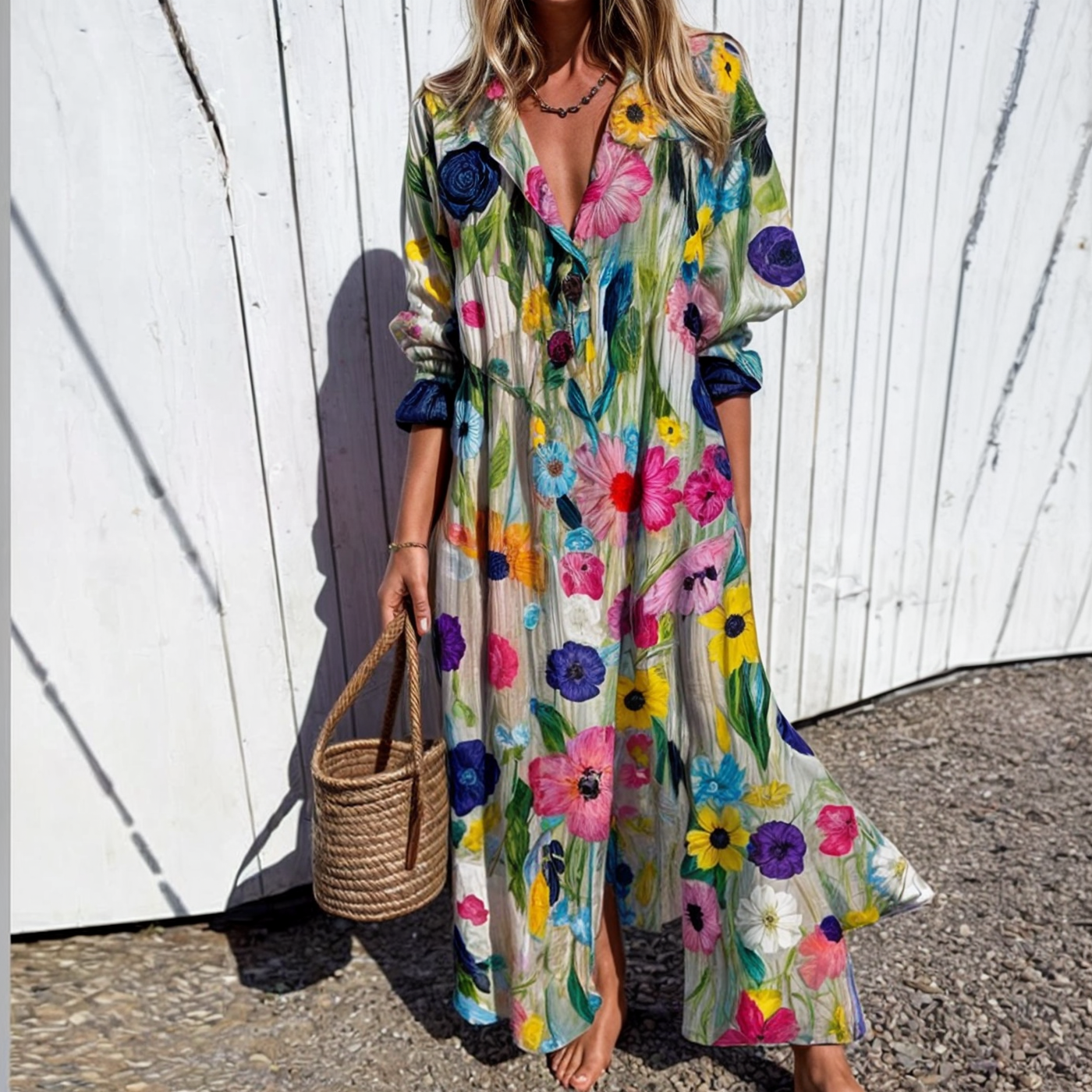 Frederika™ | Livlig Blomstret Skjortekjole