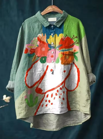 Frederika® | Bluse med blomsterprint og hundeprint