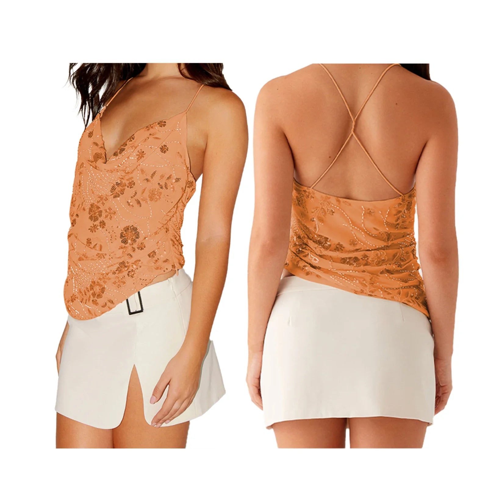 Frederika™ | Smuk sommer top med perleglimmer, broderede blomster og V-hals.