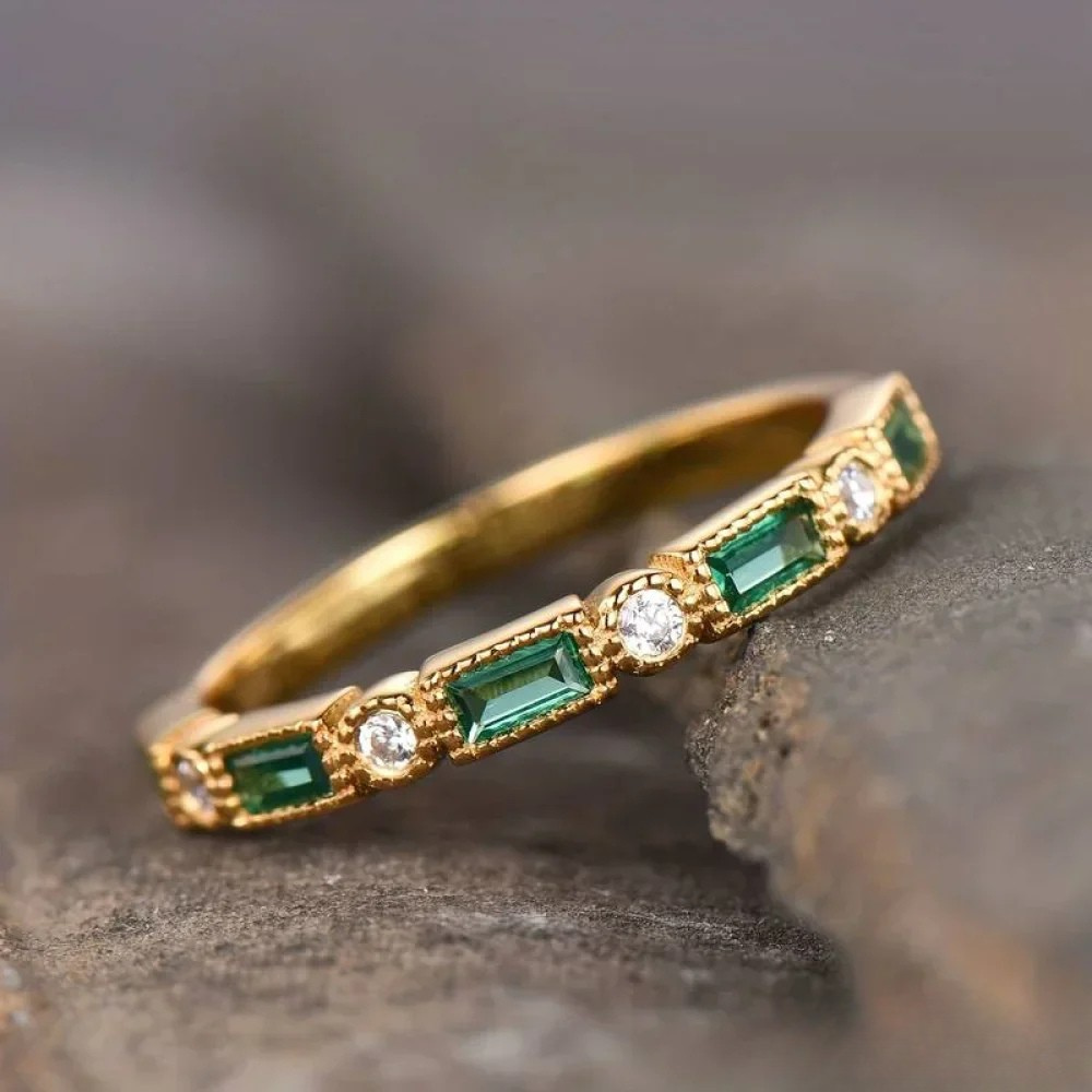 Vintage Grøn Zirkonia Indlagt Guld Ring