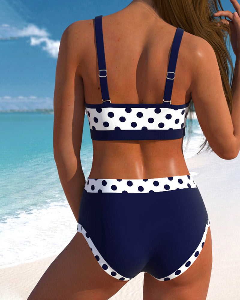 Liesbeth - Høj Talje Prikket Bikini med Patchwork Design