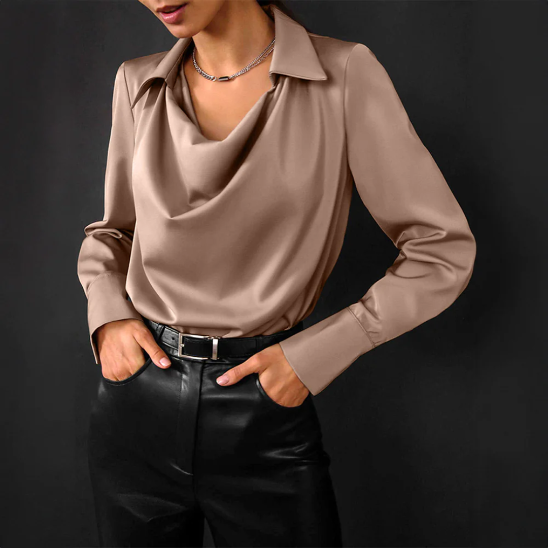 Frederika™ | Elegant Langærmet Top med Cowl Neck