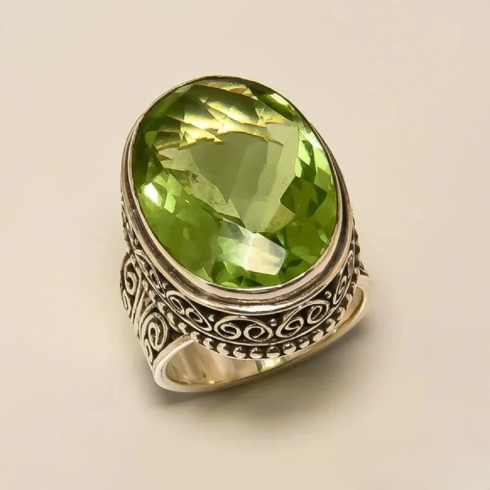 Retro Olivengrøn Krystalring