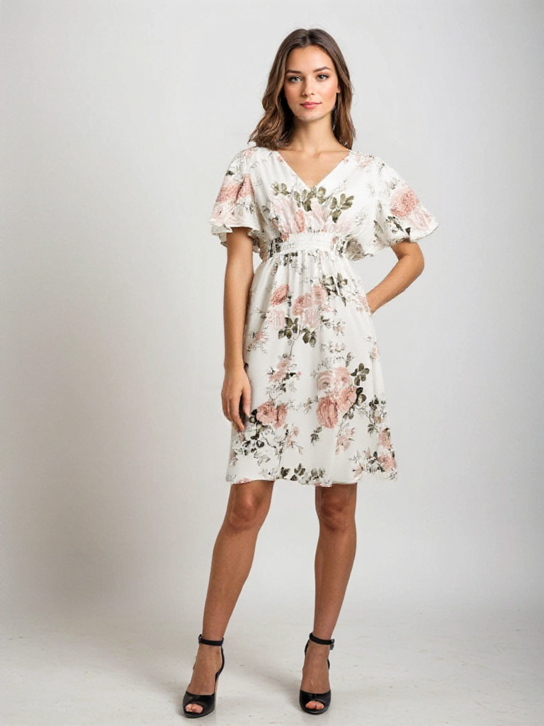 Frederika™ | Stilfuld Blomstret V-hals Kjole