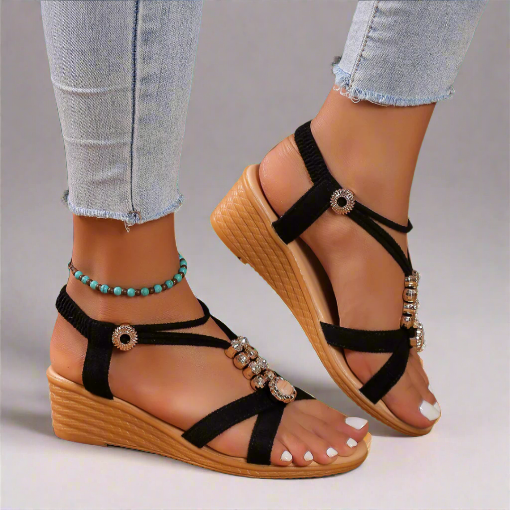 Frederika™ | Wedge Sandaler med Ankelsnørre – Stilfulde og Behagelige