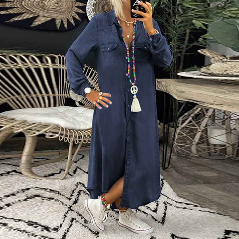 Frederika™ | Langærmet Maxikjole I Denim