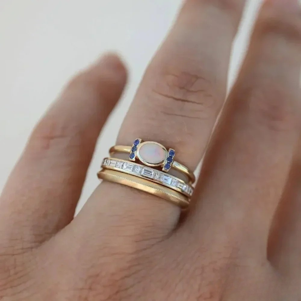 Retro Gyldne Opal Ring Sæt