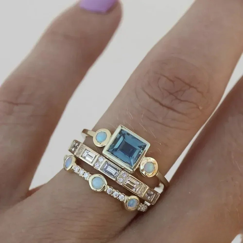 Retro Blå Krystalring