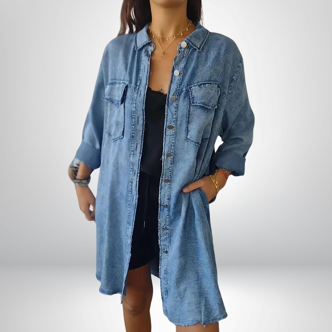 Frederika™ | Stilfuld og Alsidig Langærmet Denimjakke med Krave