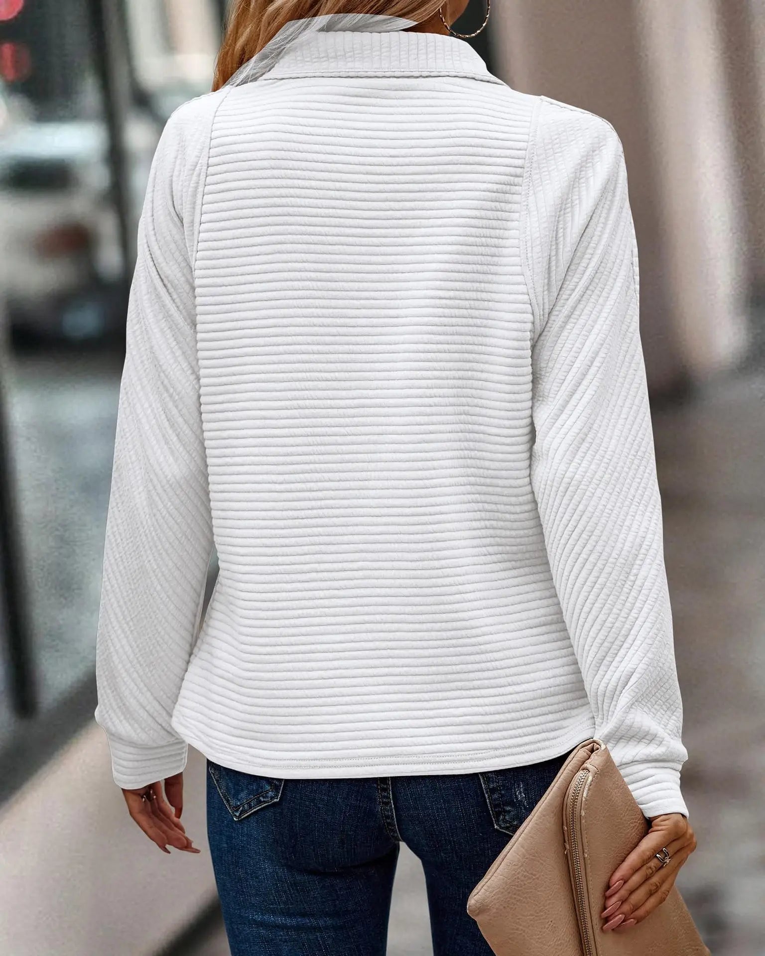Frederika™ | Stilfuld Ribbet Pullover med Kvarte Lynlås