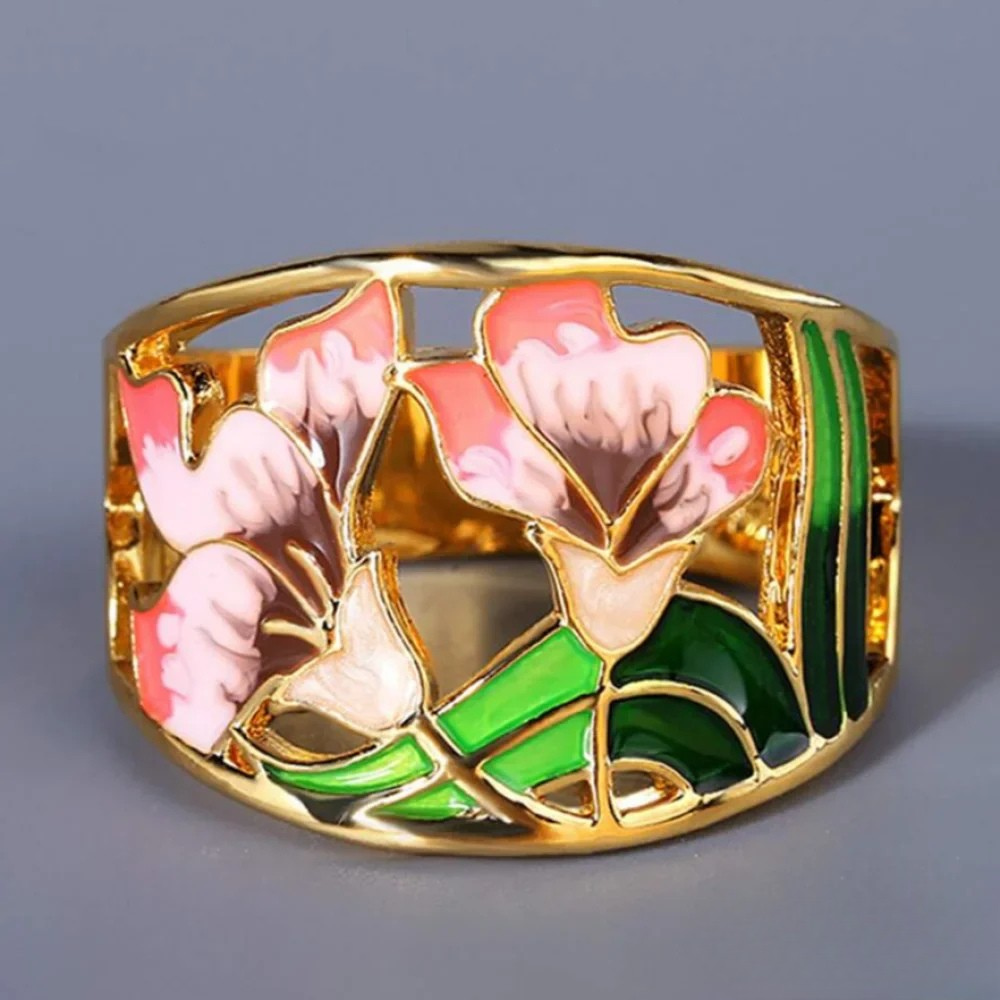 Retro Guld Emalje Blomstring Ring