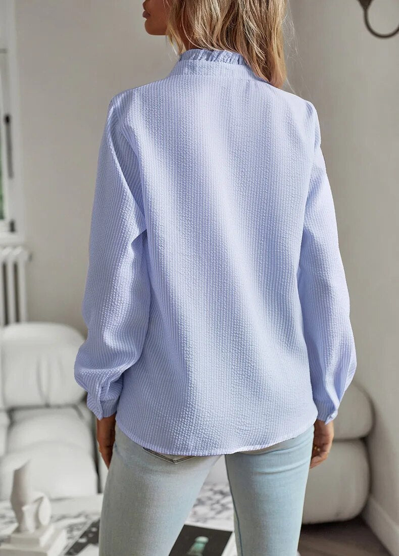 Frederika™ | Stilfuld Flæset Knapbluse