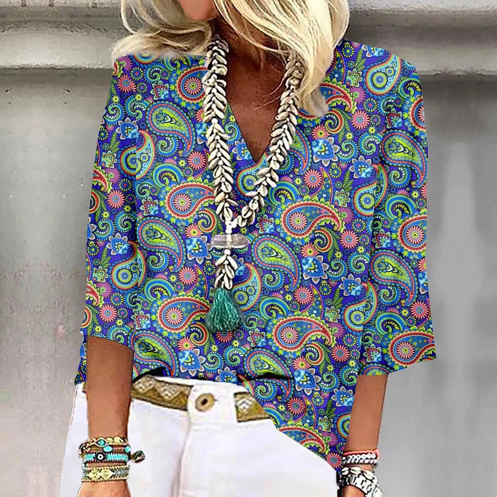 Mary™ | Vibrant Print Boho Bluse