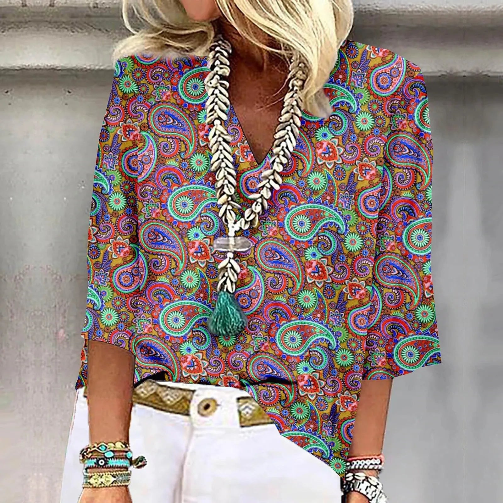 Mary™ | Vibrant Print Boho Bluse