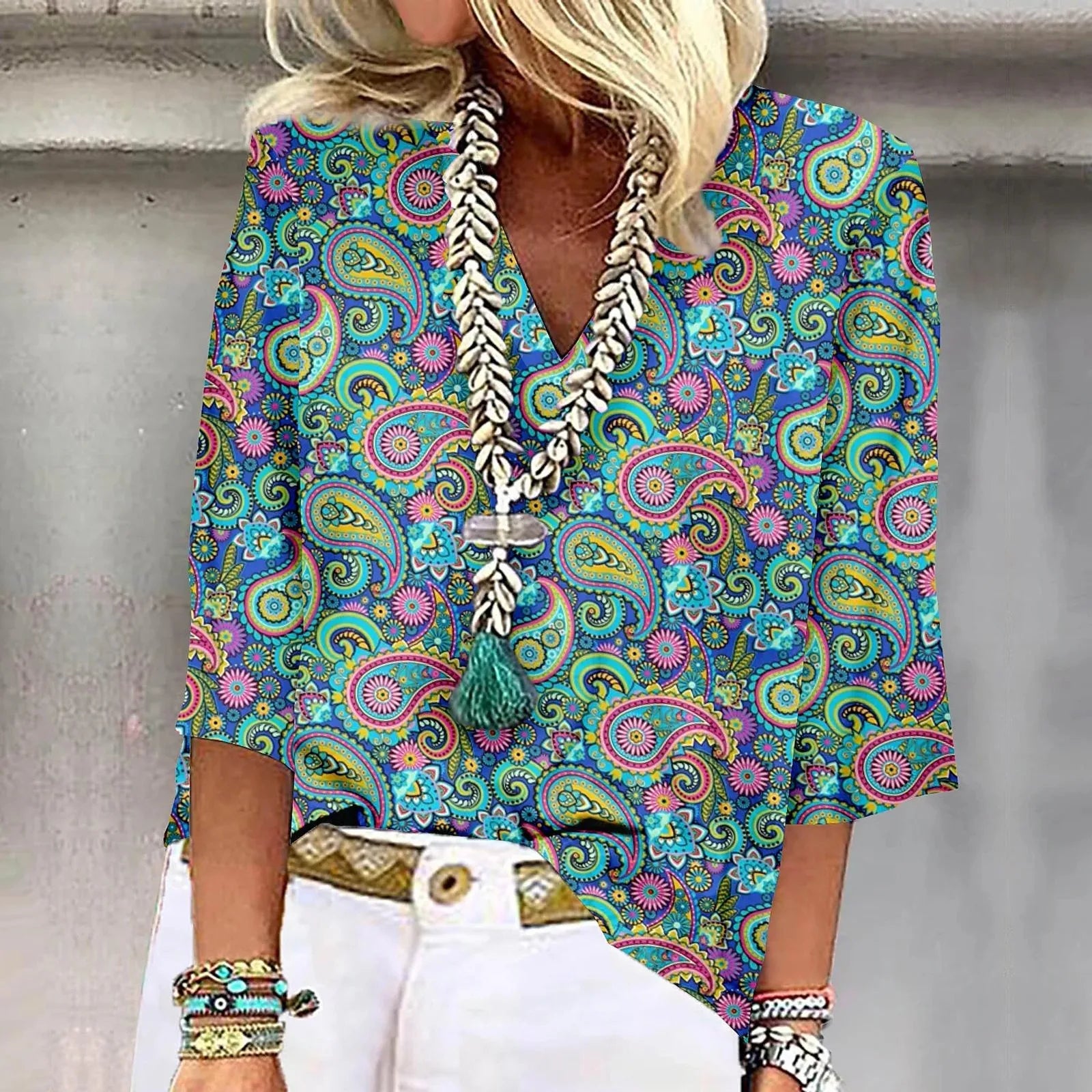 Mary™ | Vibrant Print Boho Bluse