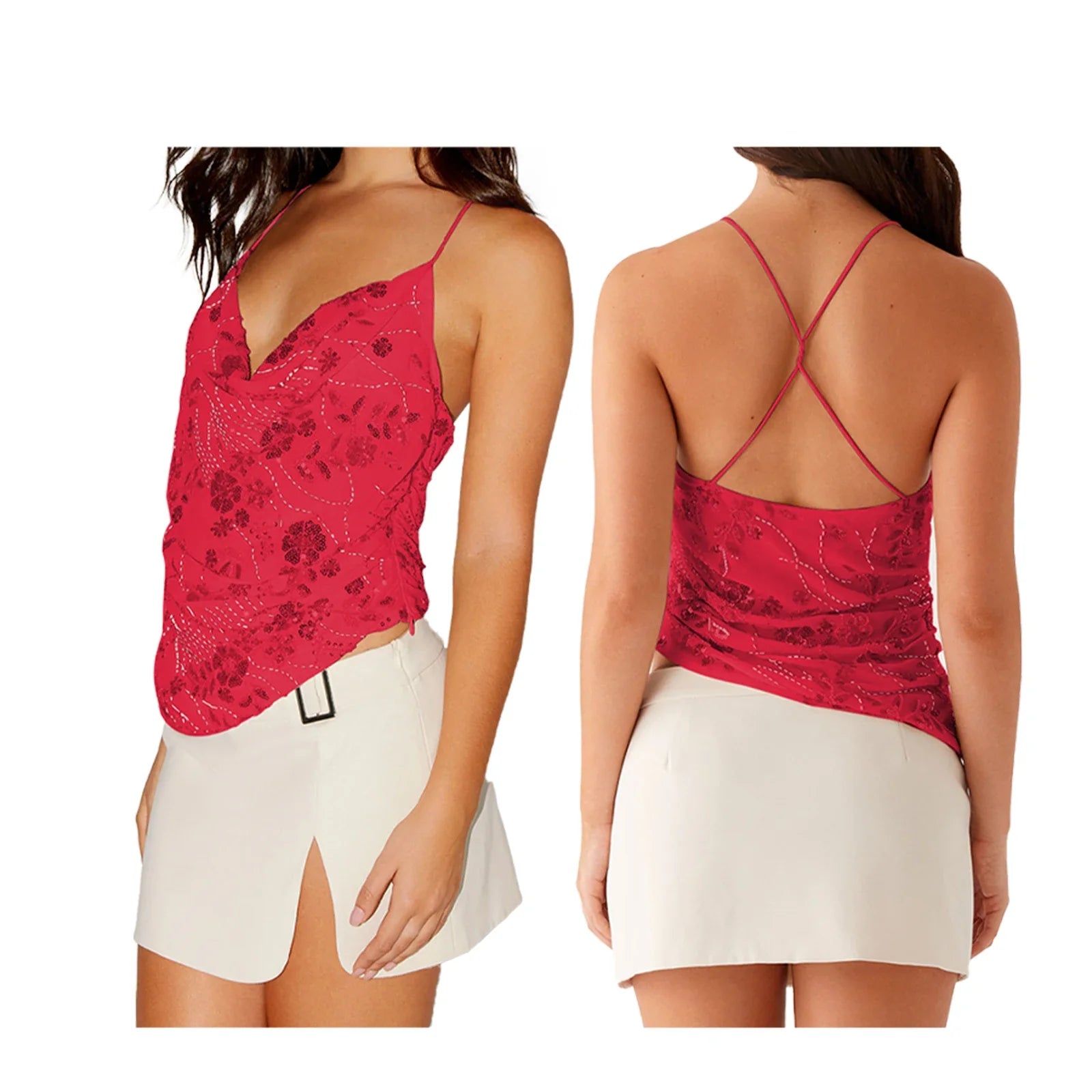 Frederika™ | Smuk sommer top med perleglimmer, broderede blomster og V-hals.