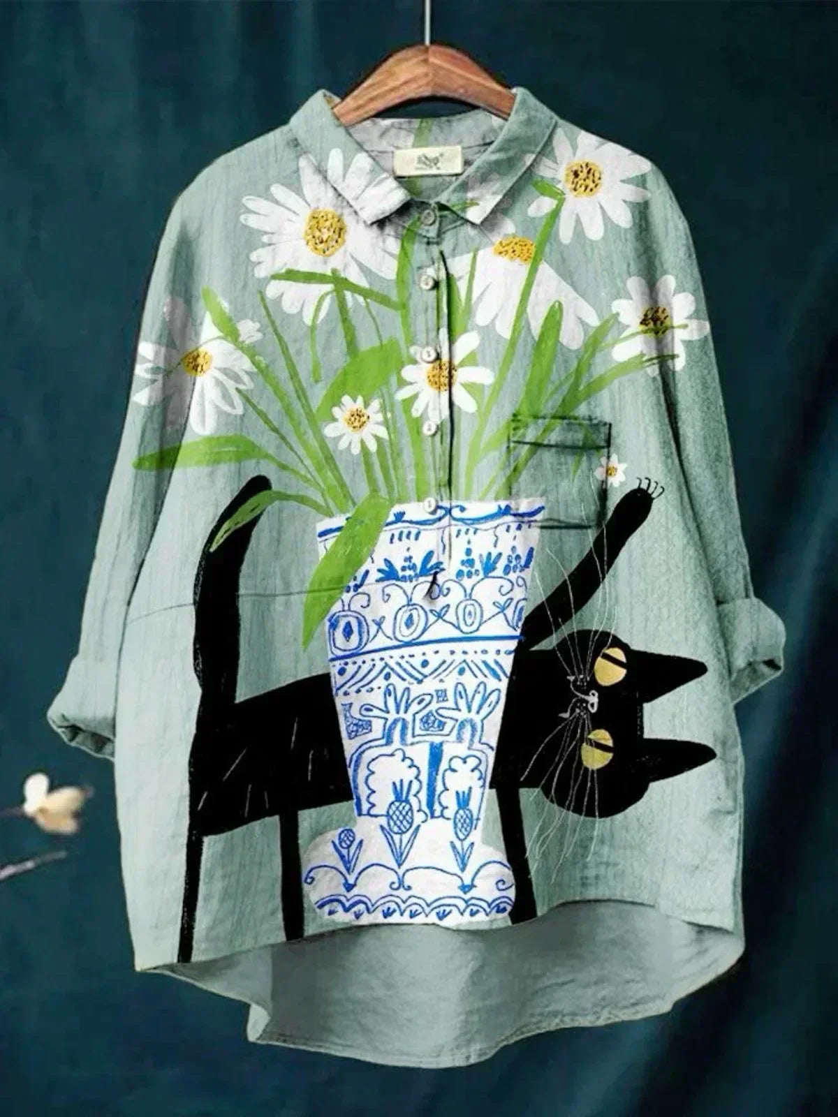 Frederika® | Bluse med kat- og blomsterprint