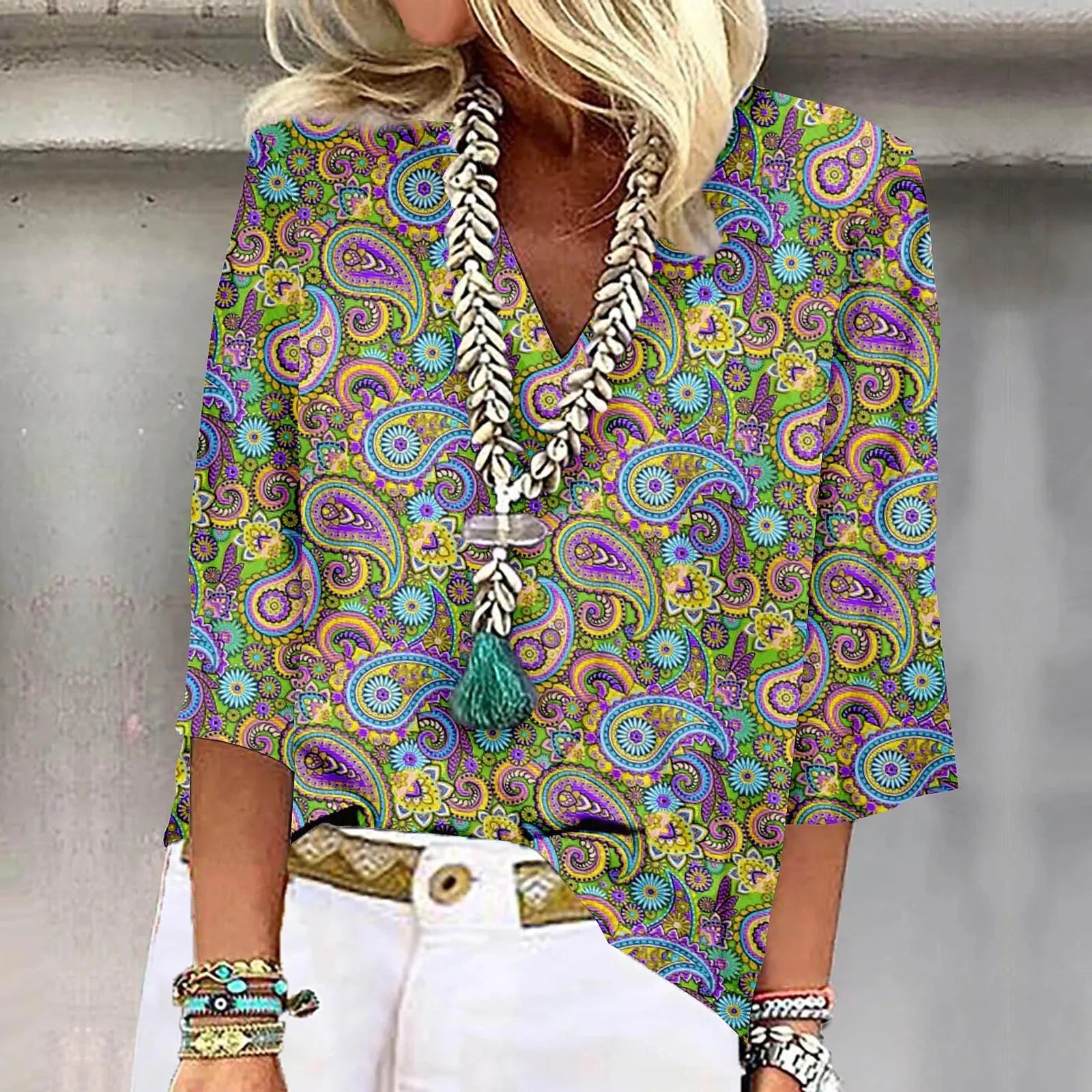 Mary™ | Vibrant Print Boho Bluse