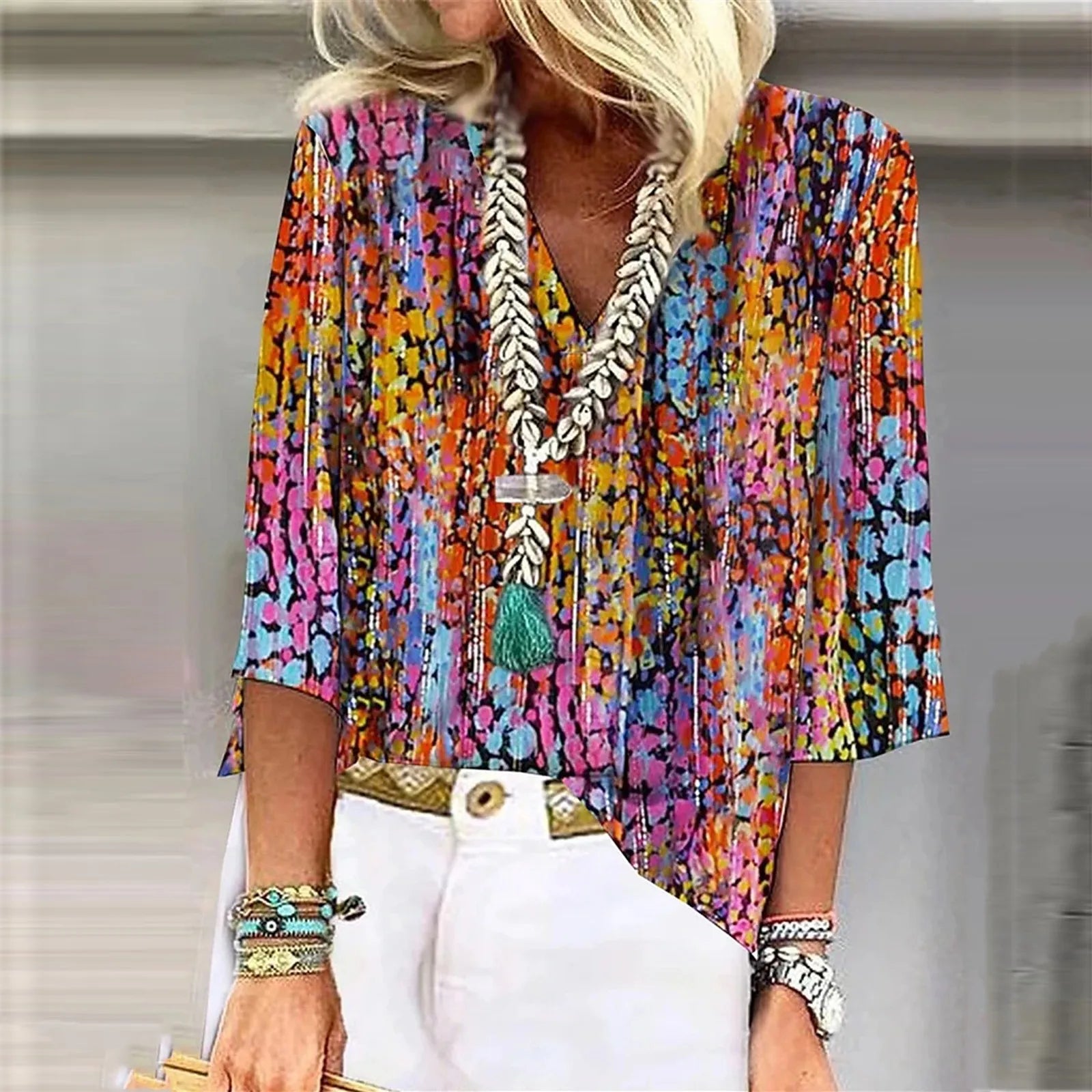 Mary™ | Vibrant Print Boho Bluse