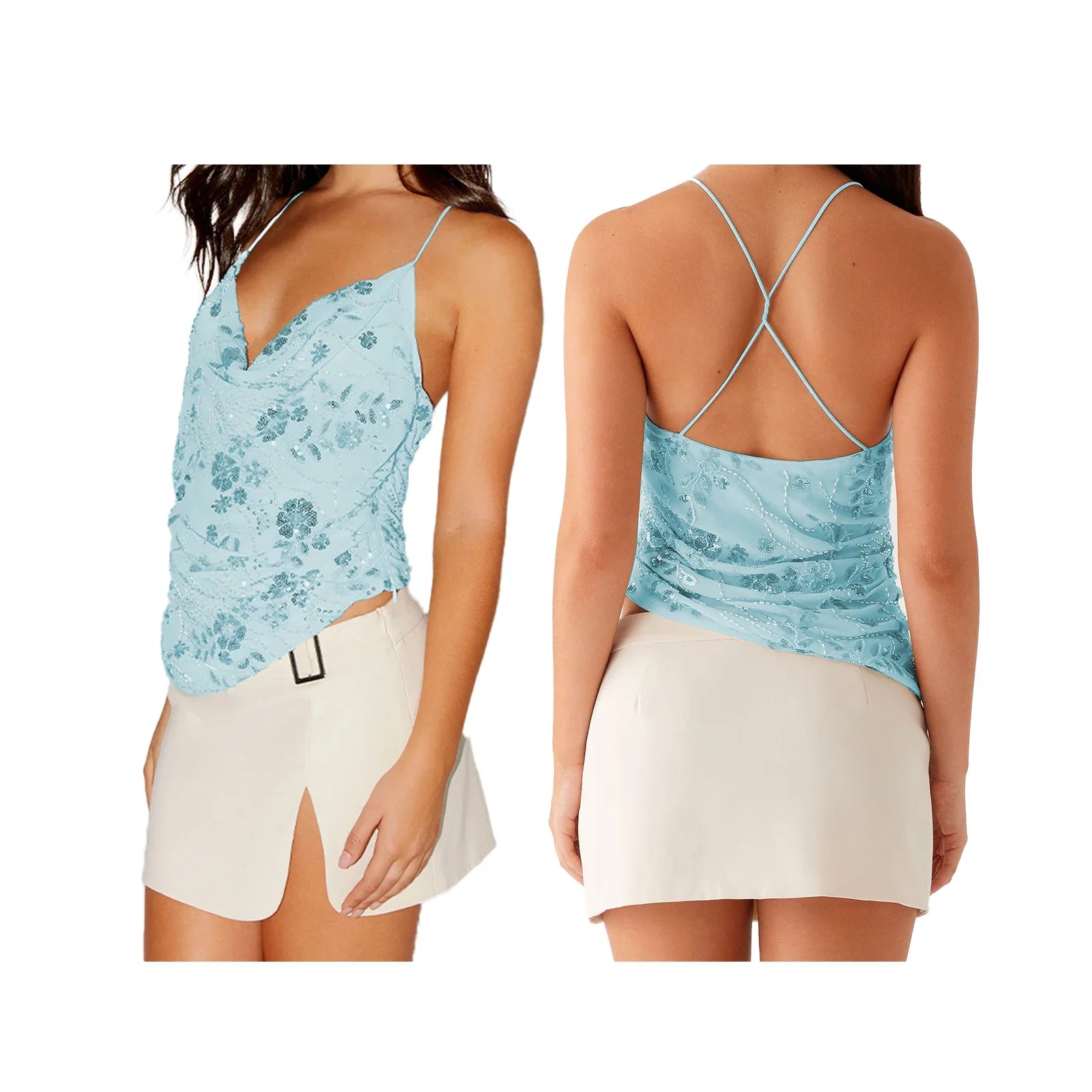 Frederika™ | Smuk sommer top med perleglimmer, broderede blomster og V-hals.