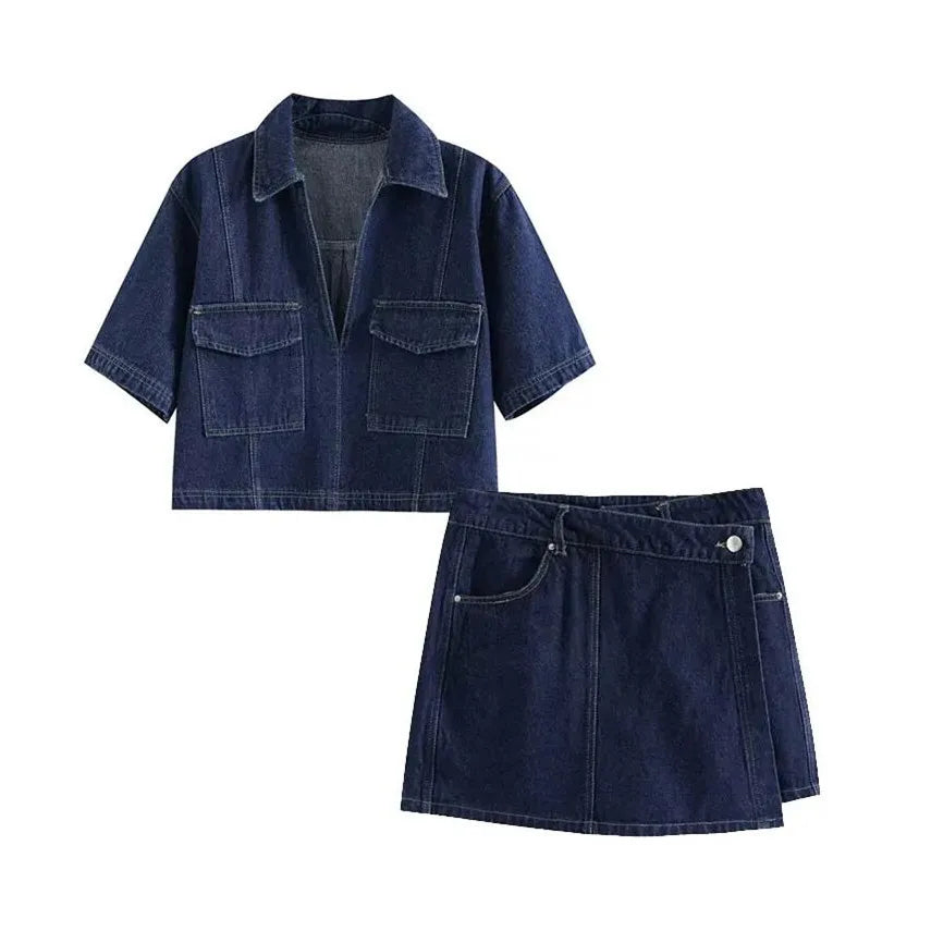Frederika™ | V-hals Denim Sæt