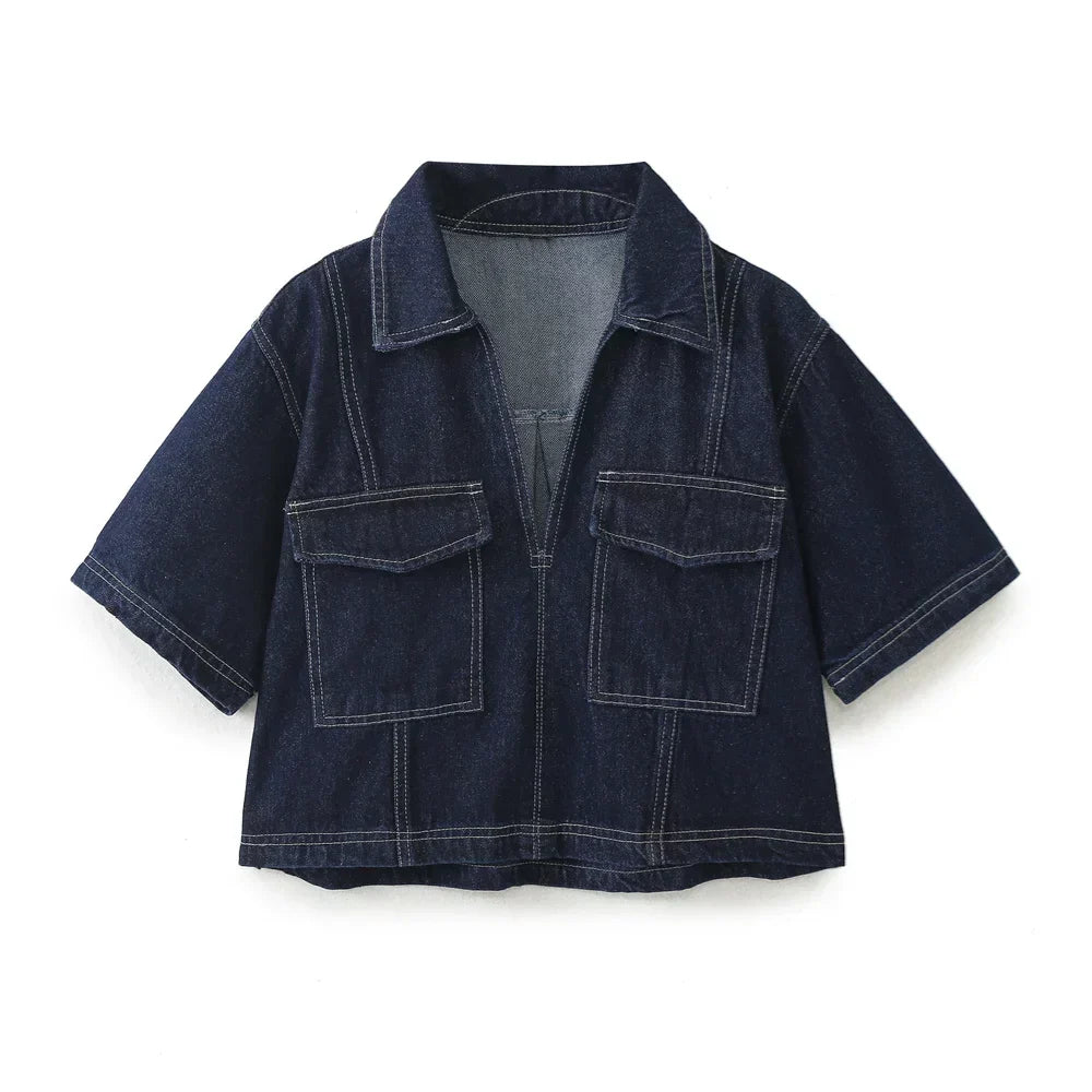 Frederika™ | V-hals Denim Sæt