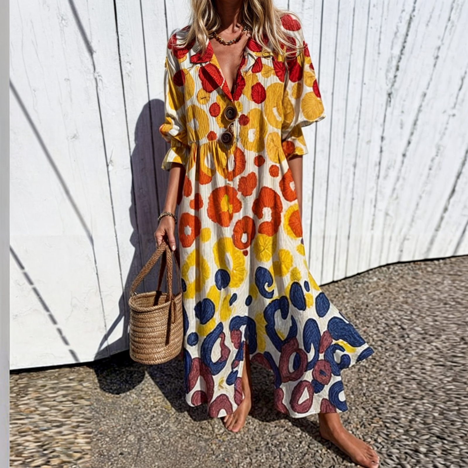 Frederika™ | Livlig Blomstret Skjortekjole