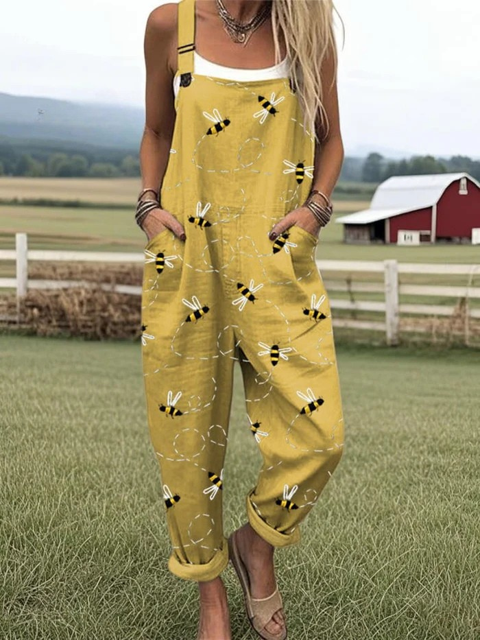 Frederika | Jumpsuit med broderimønster af flyvende bier