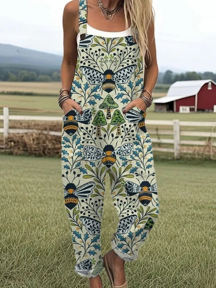 Frederika | Jumpsuit med broderimønster af flyvende bier