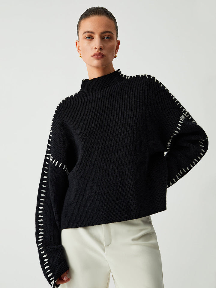 Frederika™ | Rullekravesweatshirt med syningsdetaljer