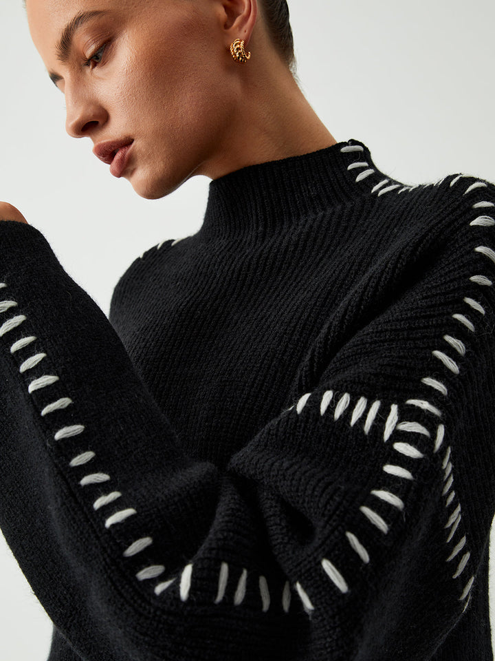 Frederika™ | Rullekravesweatshirt med syningsdetaljer