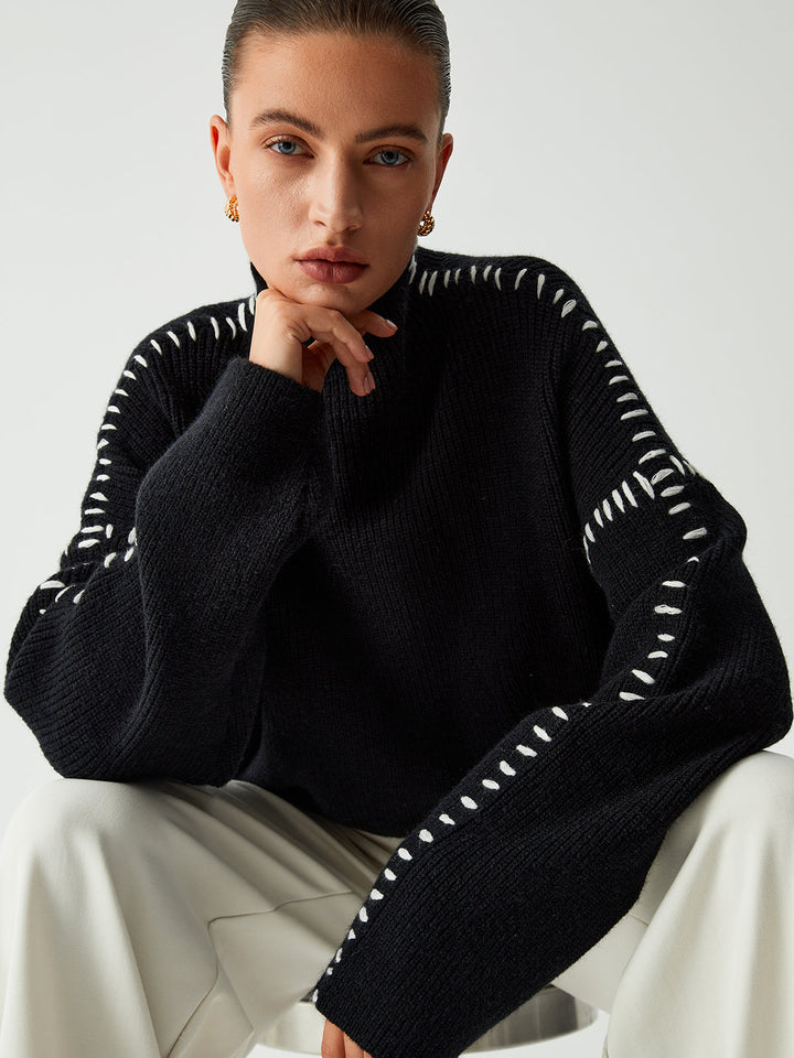 Frederika™ | Rullekravesweatshirt med syningsdetaljer