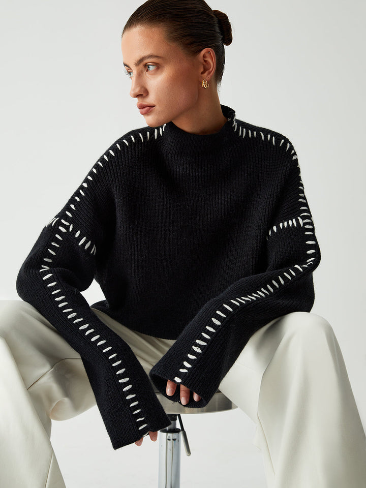 Frederika™ | Rullekravesweatshirt med syningsdetaljer