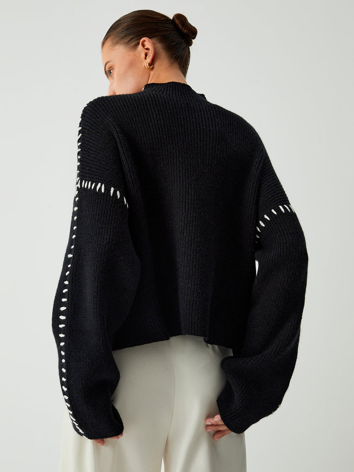 Frederika™ | Rullekravesweatshirt med syningsdetaljer