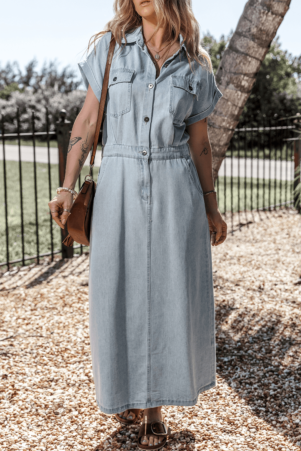 Frederika™ | Elegant Denimkjole med Korte Flagermusærmer
