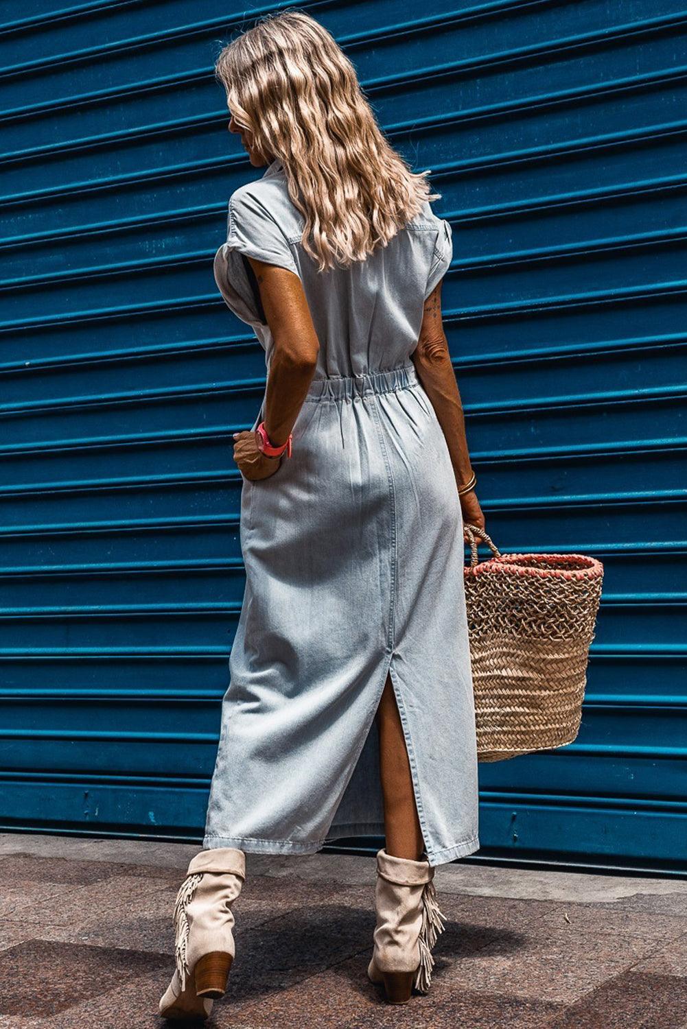 Frederika™ | Elegant Denimkjole med Korte Flagermusærmer