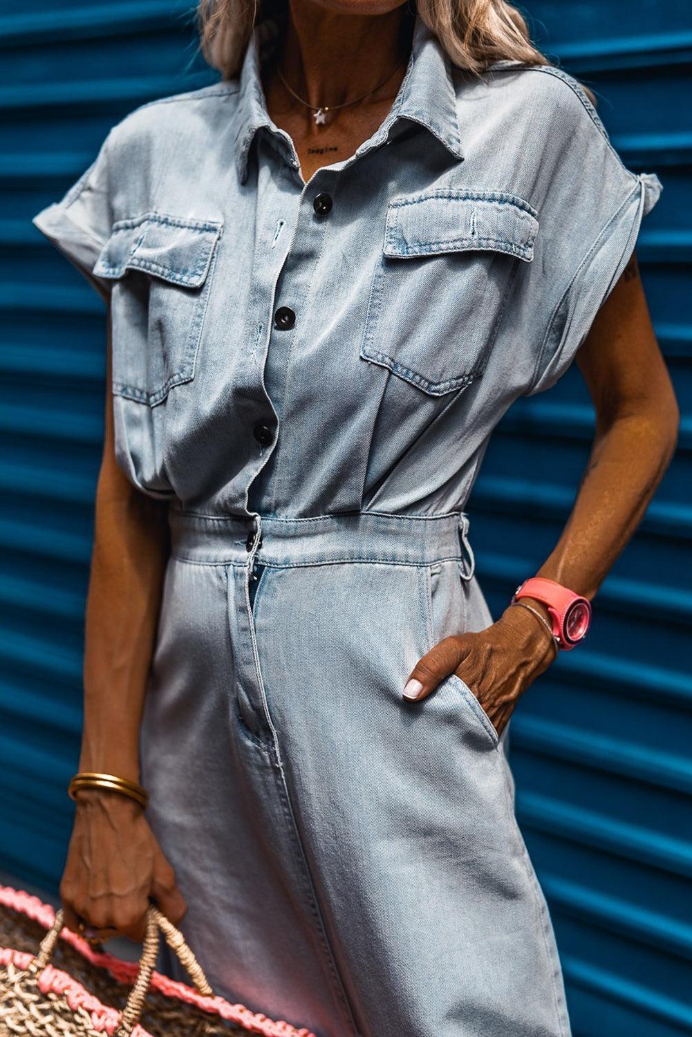 Frederika™ | Elegant Denimkjole med Korte Flagermusærmer