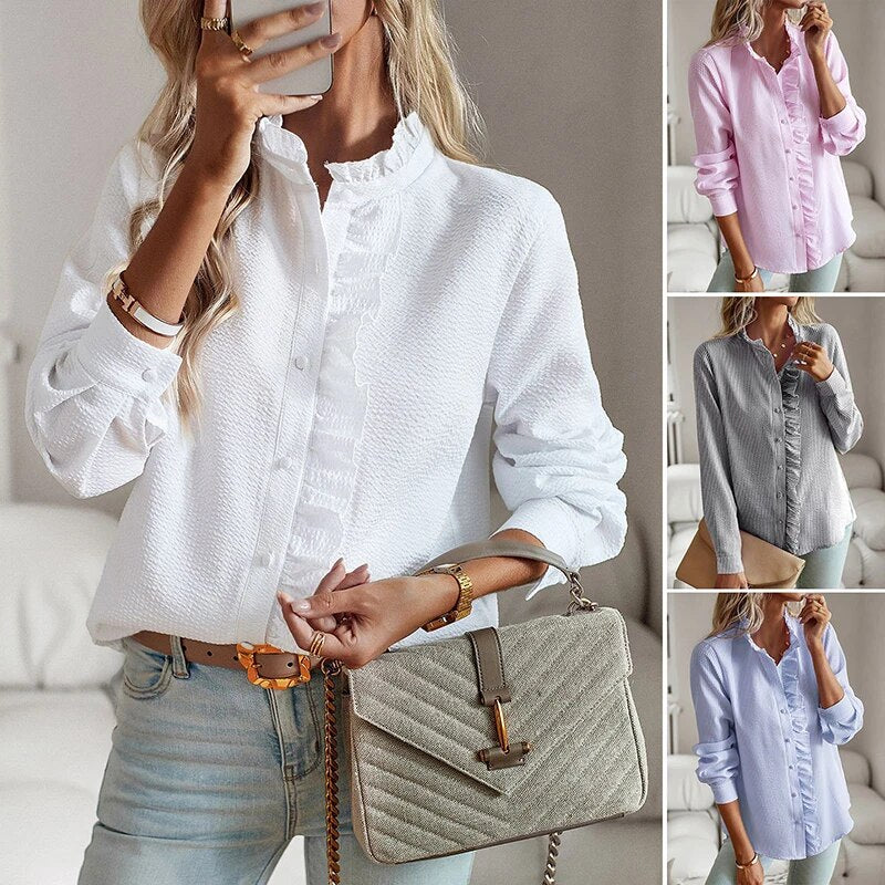 Frederika™ | Stilfuld Flæset Knapbluse