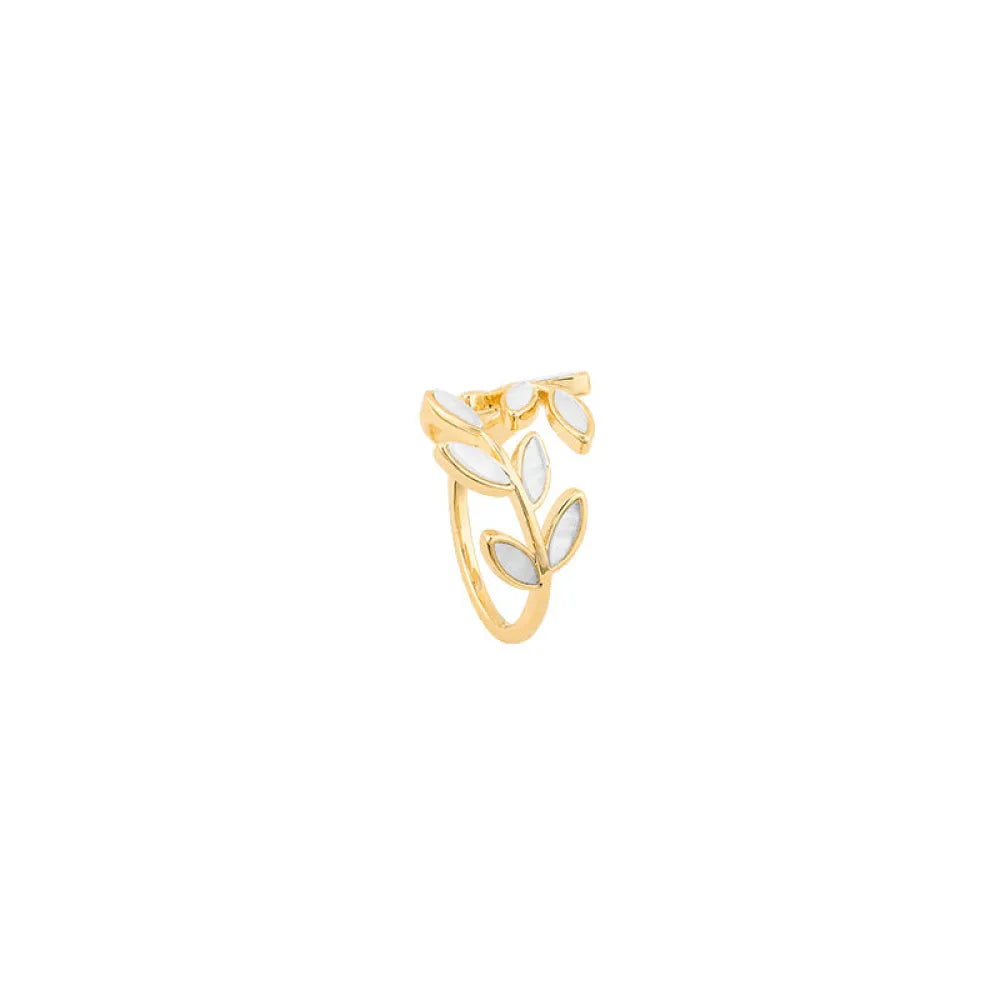 Justerbar Guld Ring med Hvid Opal Blad