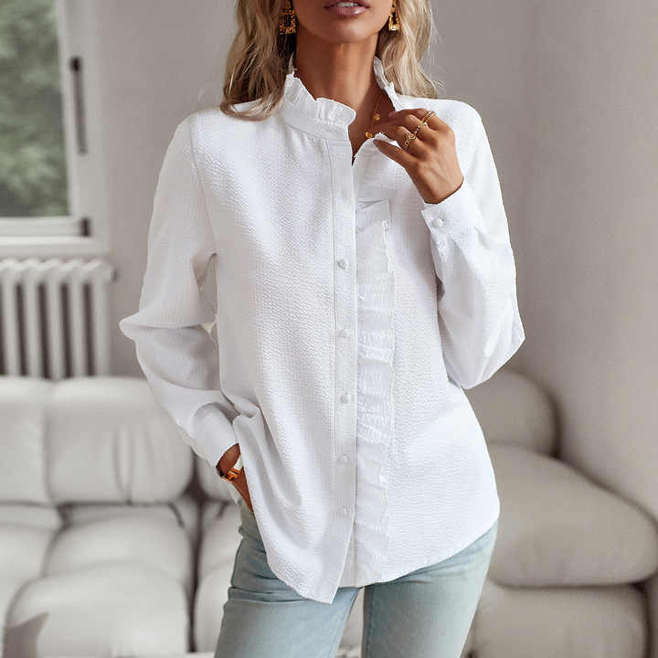 Frederika™ | Stilfuld Flæset Knapbluse