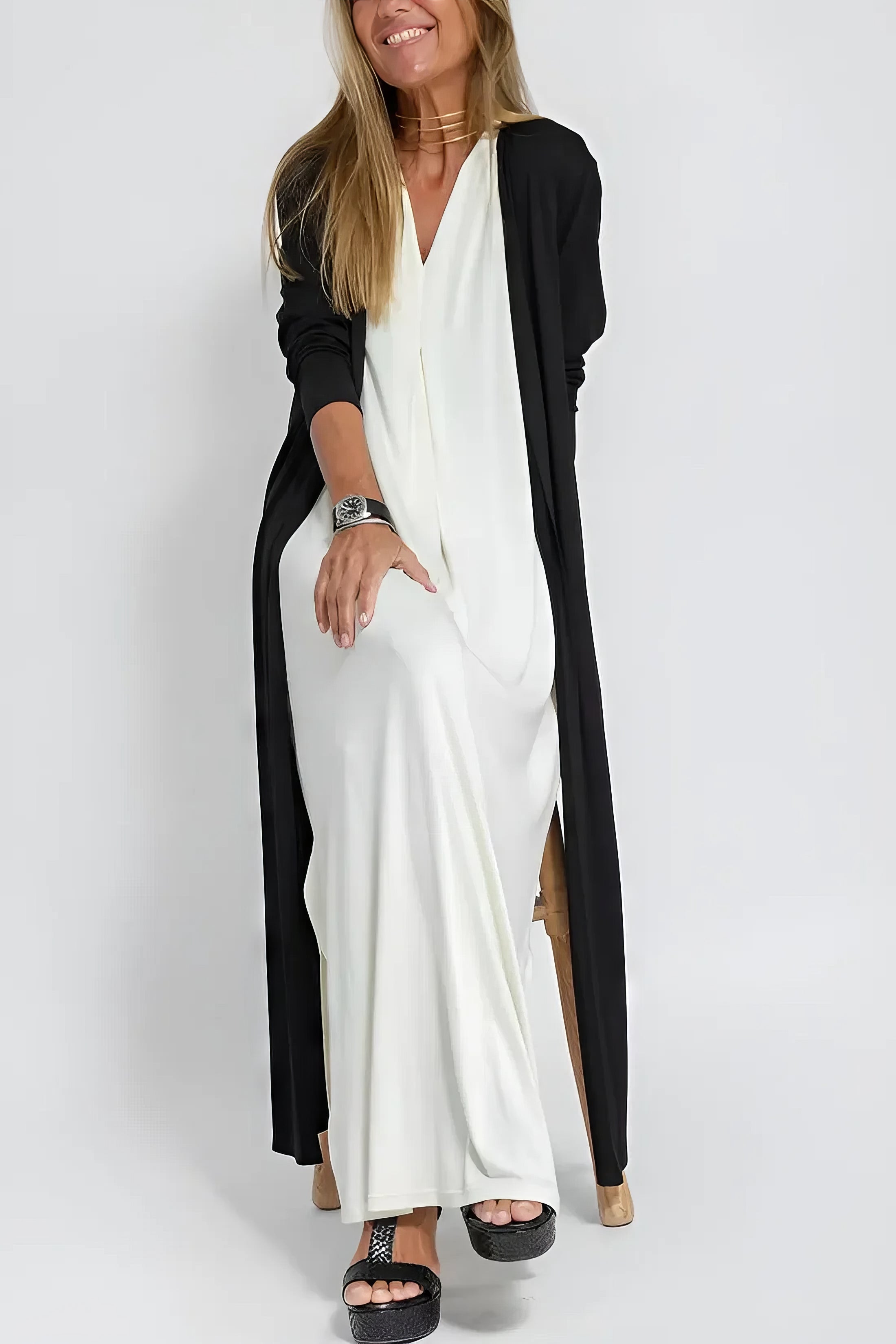 Frederika | Elegant langt kjole med matchende cardigan som gave