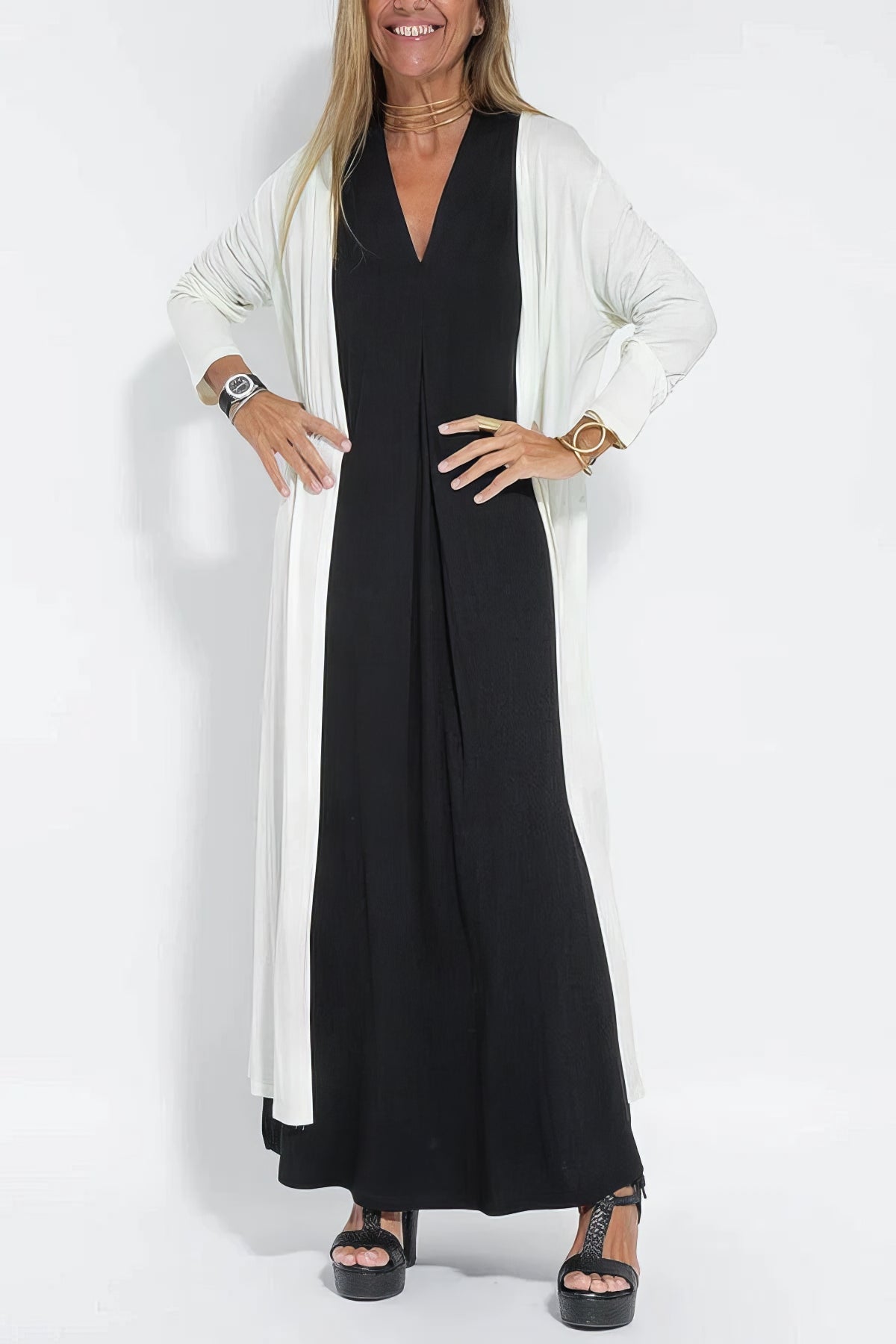 Frederika | Elegant langt kjole med matchende cardigan som gave