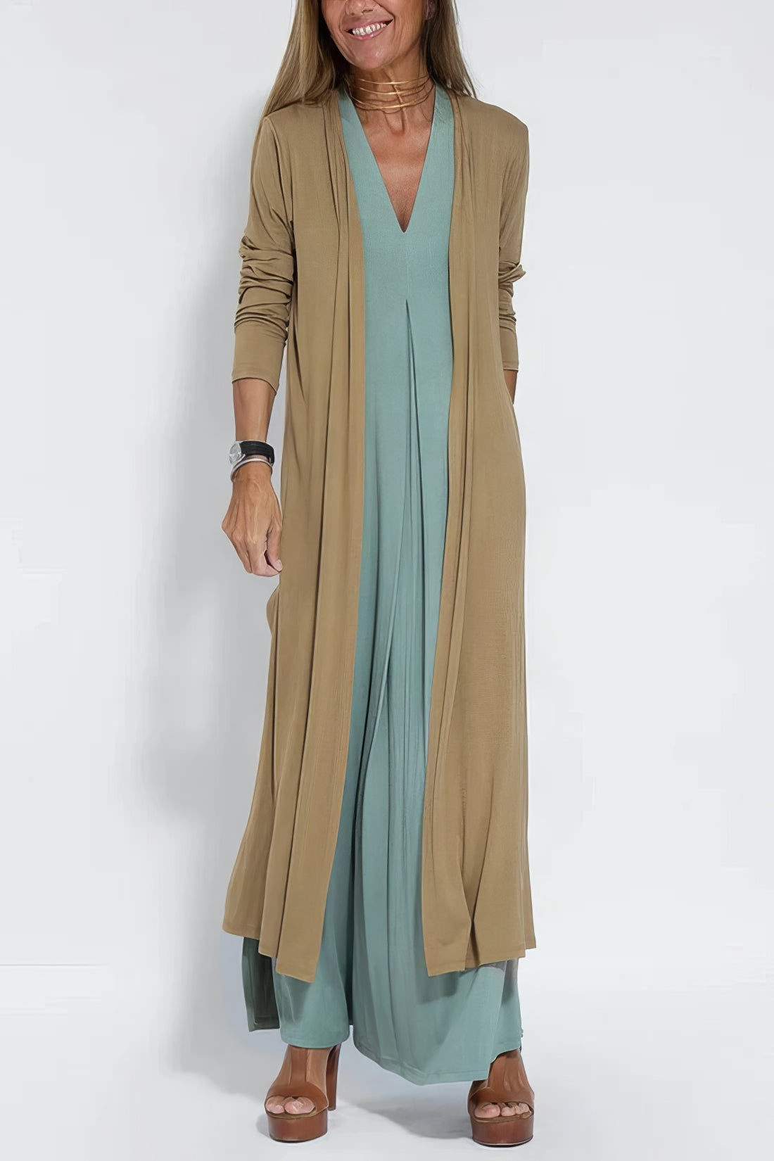 Frederika | Elegant langt kjole med matchende cardigan som gave